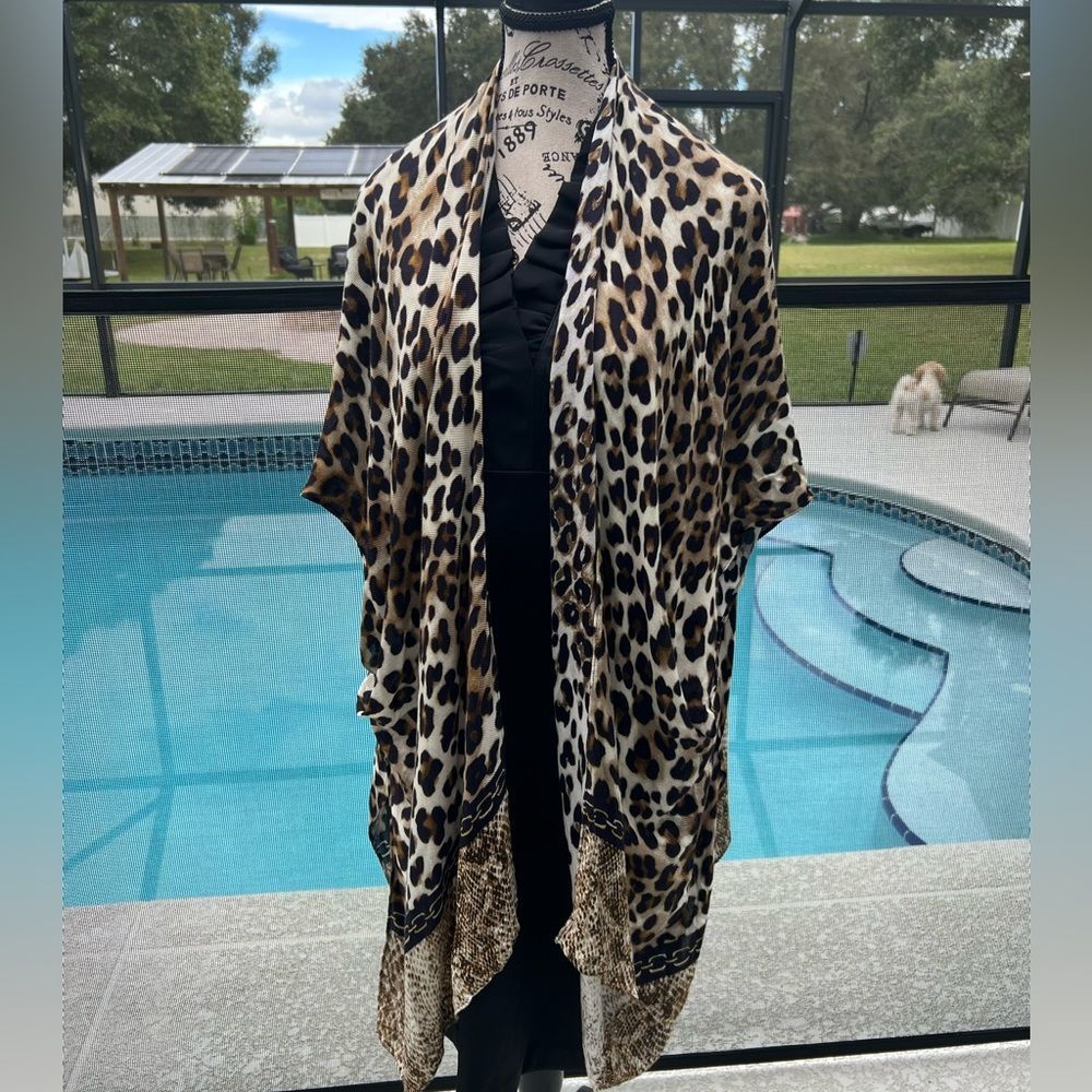 CHICOS Leopard Fusion Ruanda Animal Print Light Cardigan Duster One Size